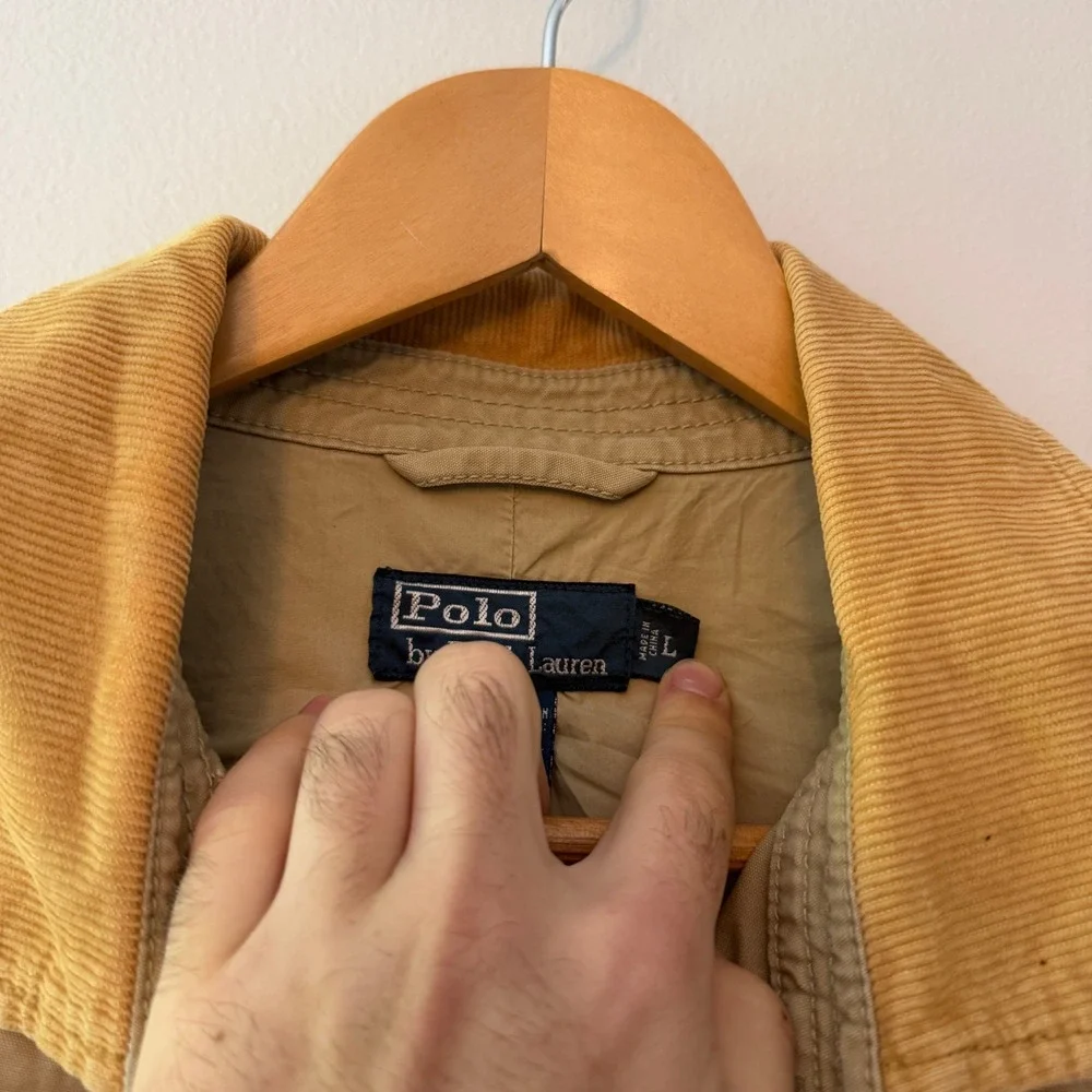 Polo Ralph Lauren Men L Khaki Field Jacket Corduroy Collar Military Utility Tan